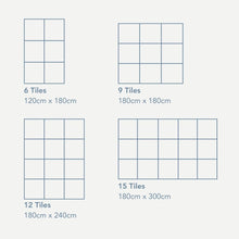Load image into Gallery viewer, Diagram showing different tile arrangements with dimensions
