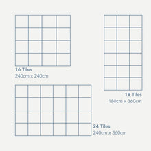 Load image into Gallery viewer, Diagram showing different tile arrangements with dimensions