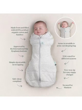 Load image into Gallery viewer, Baby sleeping bag with features listed on a light background