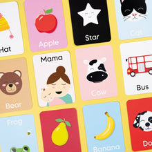 Load image into Gallery viewer, Educational children's flashcards with illustrations and text on a yellow background