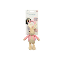 Load image into Gallery viewer, Plush bunny toy with pink cardigan on a branded Peter Rabbit card on a white background