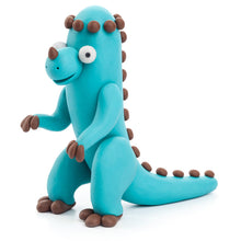 Load image into Gallery viewer, Blue dinosaur clay figure with brown spikes on a white background