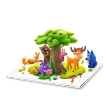 Load image into Gallery viewer, Colourful clay animal figurines around a tree on a white background