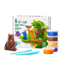 Load image into Gallery viewer, Hey Clay forest animals playset with clay containers and tools on a white background
