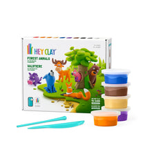 Load image into Gallery viewer, Hey Clay forest animals play set with clay containers and tools on a white background