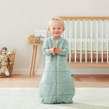Load image into Gallery viewer, Child wearing a light blue sleeping bag in a nursery setting
