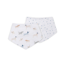 Load image into Gallery viewer, Two baby bibs with dog and star patterns on a white background