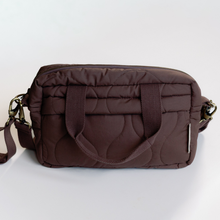 Load image into Gallery viewer, Brown quilted changing bag on a white background