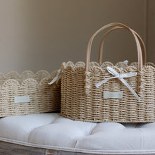 Load image into Gallery viewer, Woven baskets with decorative handles on a cushioned surface