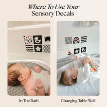 Load image into Gallery viewer, Two images showing babies with sensory decals on the wall.