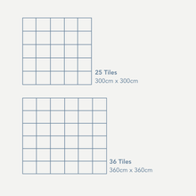 Load image into Gallery viewer, Grid layout of tiles with dimensions on a white background
