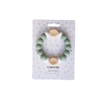 Load image into Gallery viewer, Teething ring with leaf designs on a 'Chewies &amp; More' branded package
