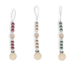 Load image into Gallery viewer, Three pacifier clips with colorful bead designs on a white background

