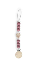 Load image into Gallery viewer, Dummy clip with pink beads and a beige leaf-shaped charm on a white background
