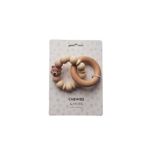 Load image into Gallery viewer, Teething ring with bear design on a 'Chewies &amp; More' branded card against a white background
