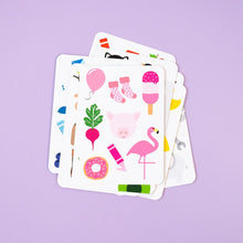 Load image into Gallery viewer, Set of playing cards with colorful illustrations on a purple background
