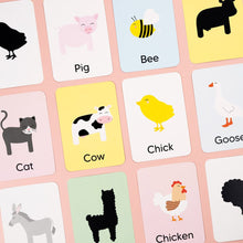 Load image into Gallery viewer, Educational flashcards with animal illustrations and labels on a pink grid background
