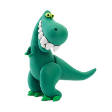 Load image into Gallery viewer, Green dinosaur clay figure with a happy expression on a white background
