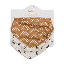 Load image into Gallery viewer, Two baby bibs in packaging with 'lulujo' branding on a white background
