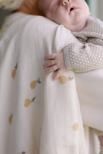Load image into Gallery viewer, Baby held by woman with a pear design muslin over her shoulder.
