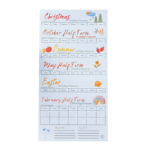 Load image into Gallery viewer, 6 pages of holiday planner sheets with cute illustrations for February half term, Easter, May half term, Summer, October half term and Christmas
