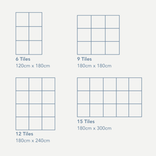 Load image into Gallery viewer, Diagram showing different tile arrangements with dimensions
