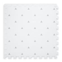 Load image into Gallery viewer, White play mat with grey triangle pattern on a white background
