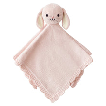 Load image into Gallery viewer, Pink knitted bunny comfort blanket on a white background

