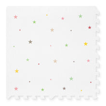 Load image into Gallery viewer, White playmat with colourful star pattern on a white background
