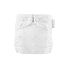 Load image into Gallery viewer, White cloth nappy with button closures on a white background

