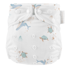Load image into Gallery viewer, White cloth nappy with sea-themed pattern on a white background
